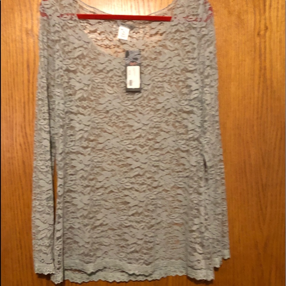 Light grey see through lace long sleeve